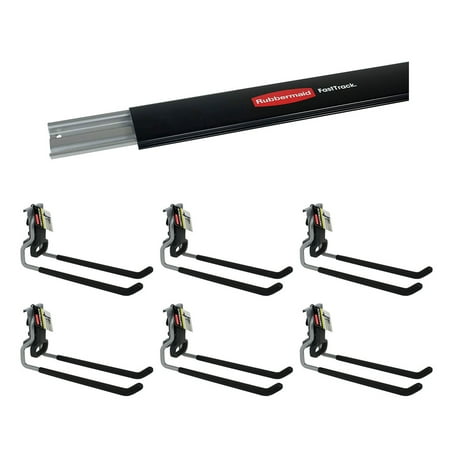 

Rubbermaid Fast Track 48 Inch Wall Mounted Storage Rail & Multi Hooks (6 Pack)