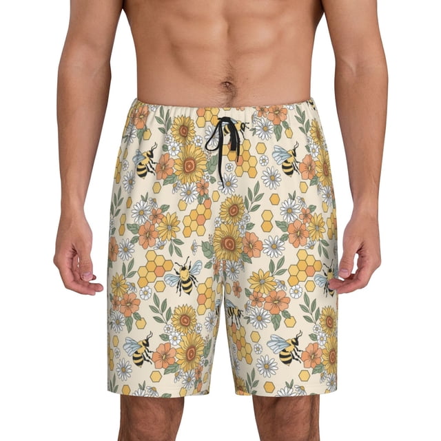 Fotbe Hippie Bee Honeycomb Pantalones Cortos de Pijama para Hombre, Ropa de Dormir, Pantalones de Pijama Cortos para Hombre-XX-Large