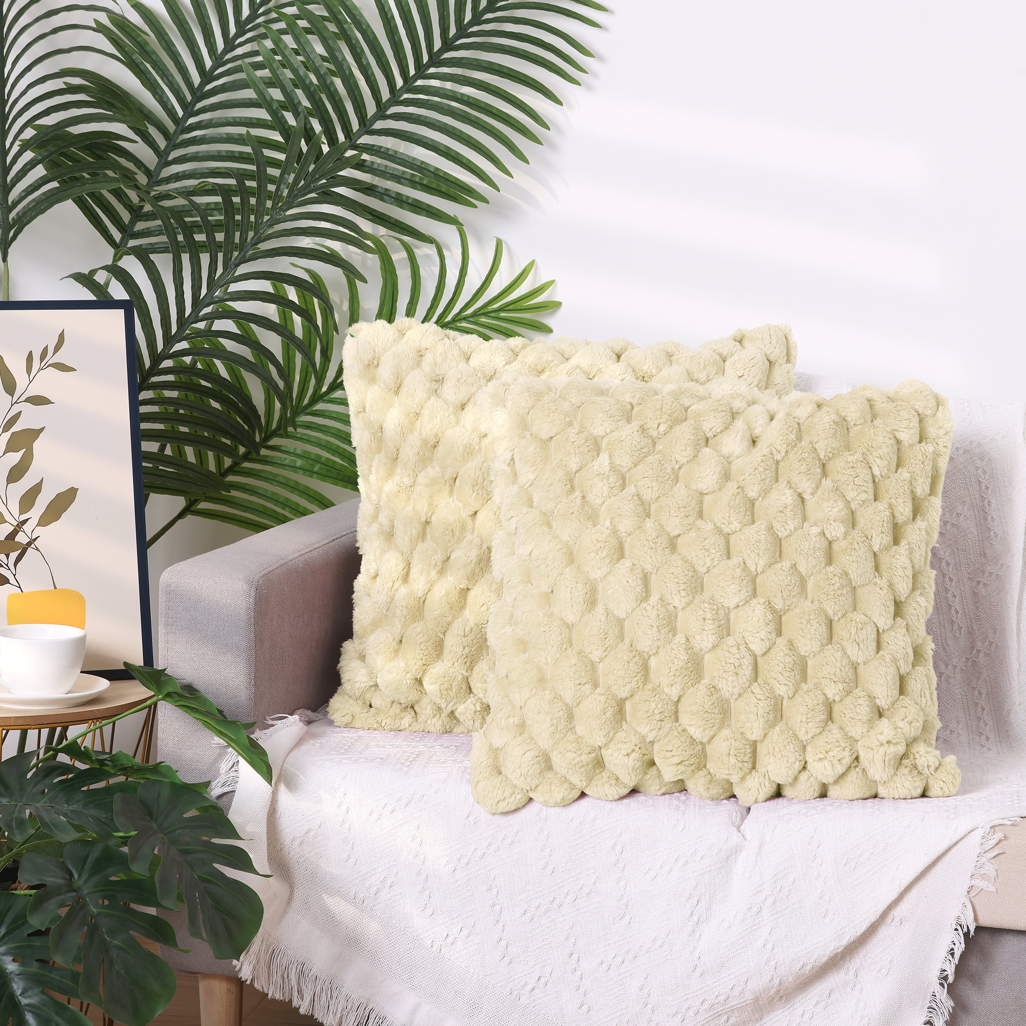 Unique Bargains 4 Pcs Throw Pillow Covers Cushion 16" x 16" Beige/White