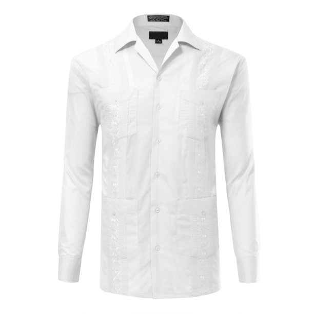 Allsense Allsense Men S Long Sleeve Guayabera Color Formal Dress Shirt White 3xl Walmart Com Walmart Com