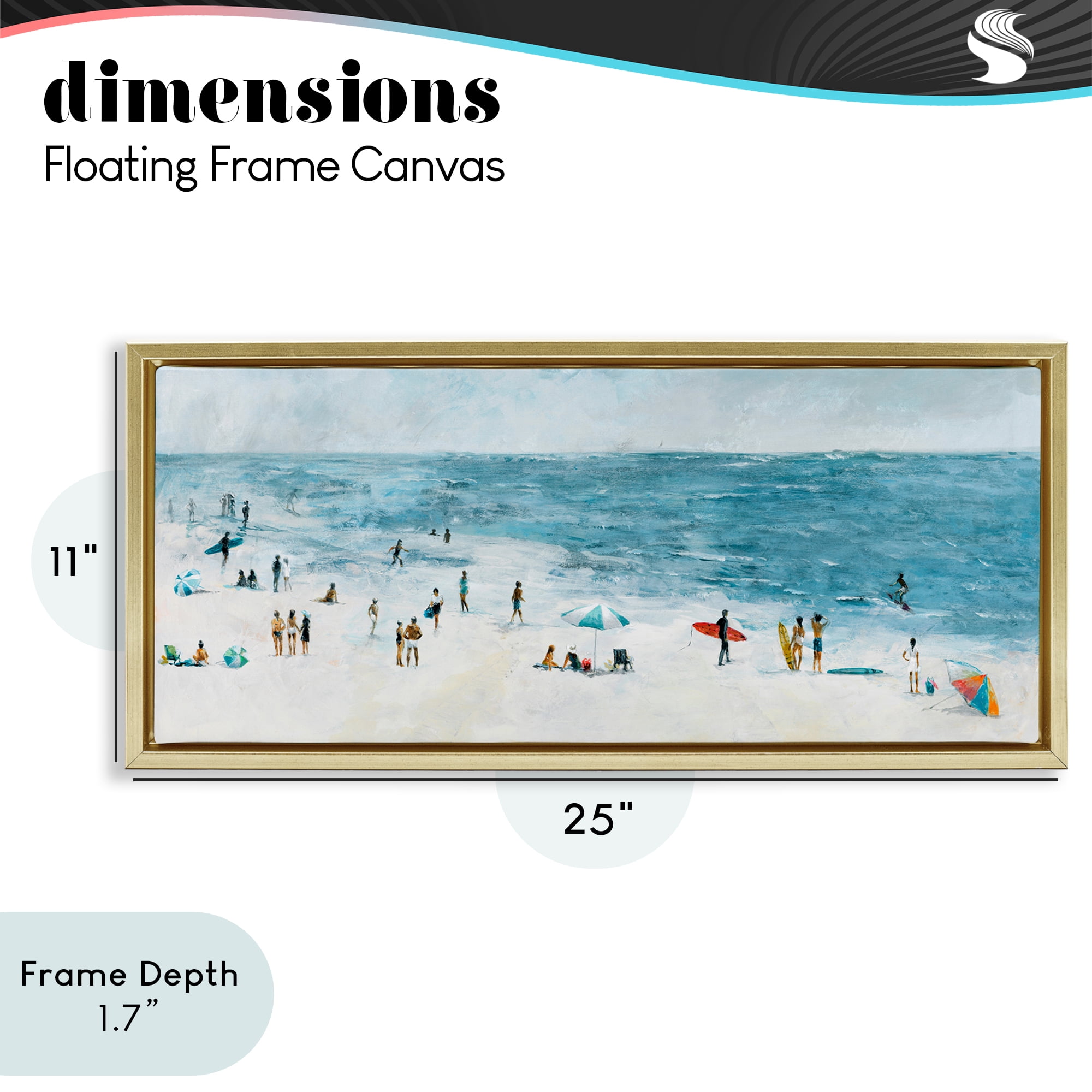 Stupell Industries Busy Beach Coastal Scene Gold Framed Floater Canvas Wall Art, design by Lorenzo Collective