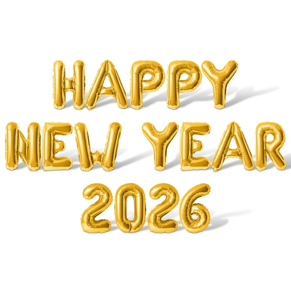 Letter & Number Balloons - HAPPY NEW YEAR 2026 16" Inch Alphabet Letters Foil Mylar Balloon New Years Party Banner (Gold)