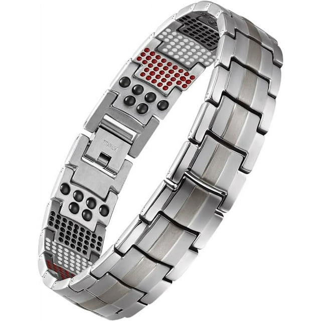 Pulsera de titanio para hombres con revestimiento de PVD negro Pulsera magnética para hombres - Producto curativo del estrés y el dolor - Medicina alternativa para la presión arterial y la circulación