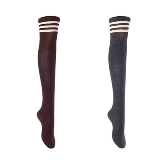 Lian LifeStyle Women's 2 Pairs Adorable Comfortable Soft Thigh High Over Knee High Cotton Socks Size 6-9 L1022 Coffee,Dar Grey