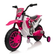 TOBBI 12V Ride on Motorcycle, Battery Powered Electric Motorcycle for Kids with Training Wheels,Ride on Toys for Kids 3-6 Boys Girls, Pink