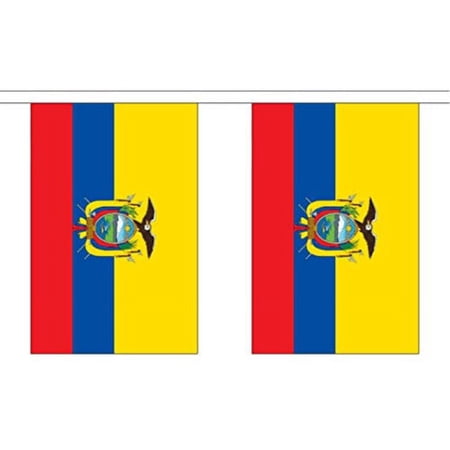 10' Ecuador String Flag Party Bunting Has 10 Ecuadorian 6"x9" Polyester Banner Flags Attached, Popular for School Classroom, Bars, Restaurants, World Cup Theme Parties