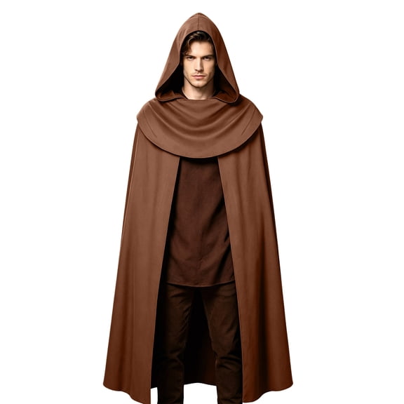 LEKWK Medieval Hooded Cape Classic Fantasy Rogue Cloak with Draped Cowl Realistic Cosplay Renaissance Halloween Costume for Themed Party