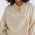 thumbnail image 6 of Women'S Shorts Set, Two-Piece, Long-Sleeved Tie-Dress Top and Ruffled Boxer Shorts, Matching Casual Set Khaki S, 6 of 7
