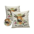 thumbnail image 2 of Outdoor Throw Pillow Cover Funny Farm Cow Animal with Wreath Waterproof Cushion Covers 2 Pack Flower on Rural Wood Board Pillow Cases Home Decoration for Patio Garden Couch Sofa, 2 of 7