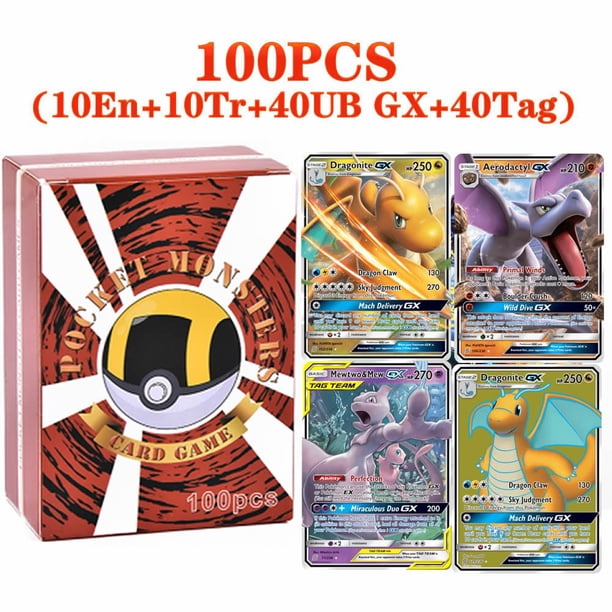 Tarjetas de juego Pokemon GX versión en inglés, TAG EX V MAX, Trading Booster Shining MEGA TAKARA TOMY, tarjetas de colección VMAX para niños, 20-100 piezas Fivean unisex