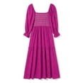 thumbnail image 6 of Eyicmarn Women Long Dress, Long Sleeve Dress Square Neck Embroidery Flower Loose Swing Dress, 6 of 9