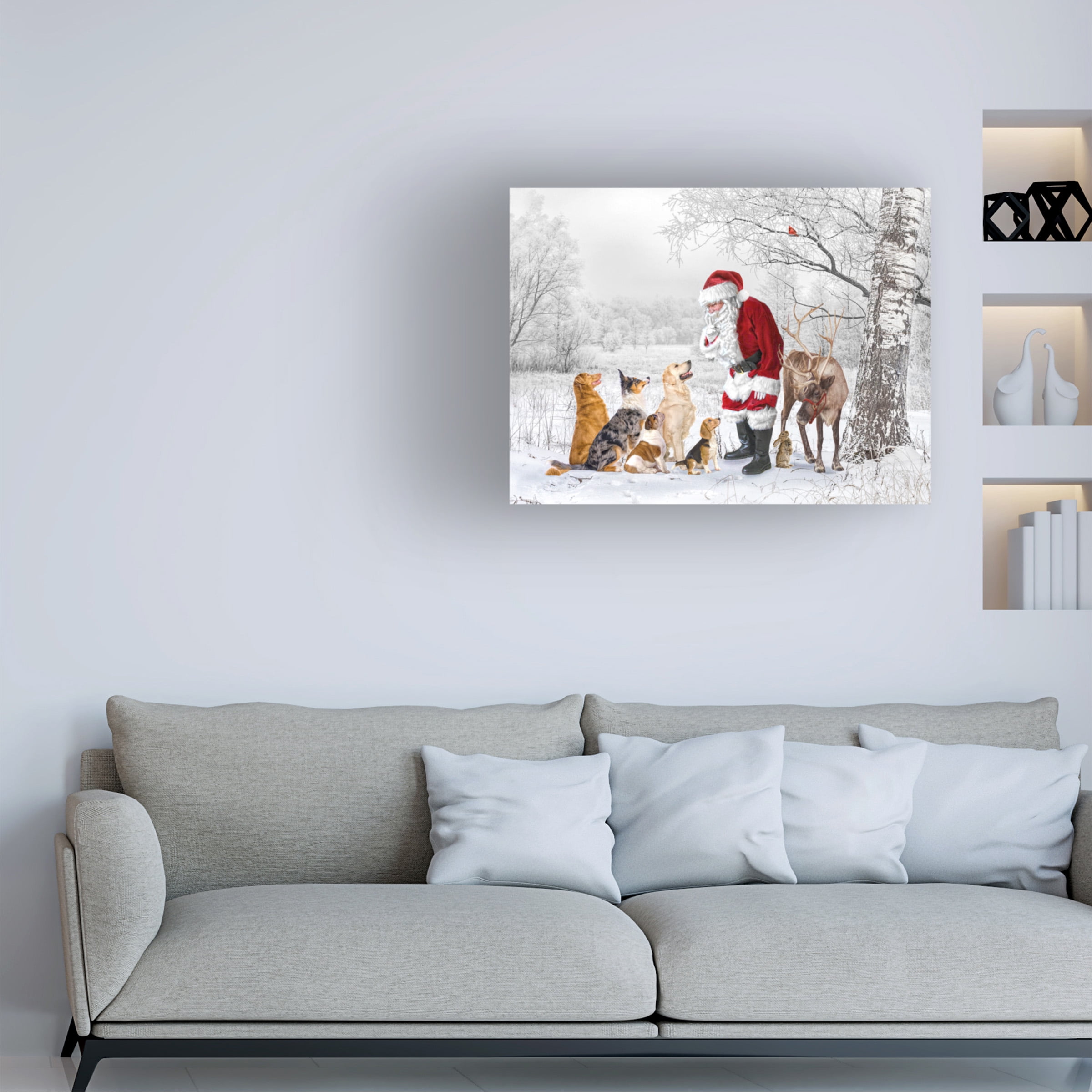 Canvas Wall Art - Liz Zernich 'Pups Find Santa' Wall Art for Living Room, Bedroom, or Office Décor by Trademark Fine Art - 24 x 18 Inches