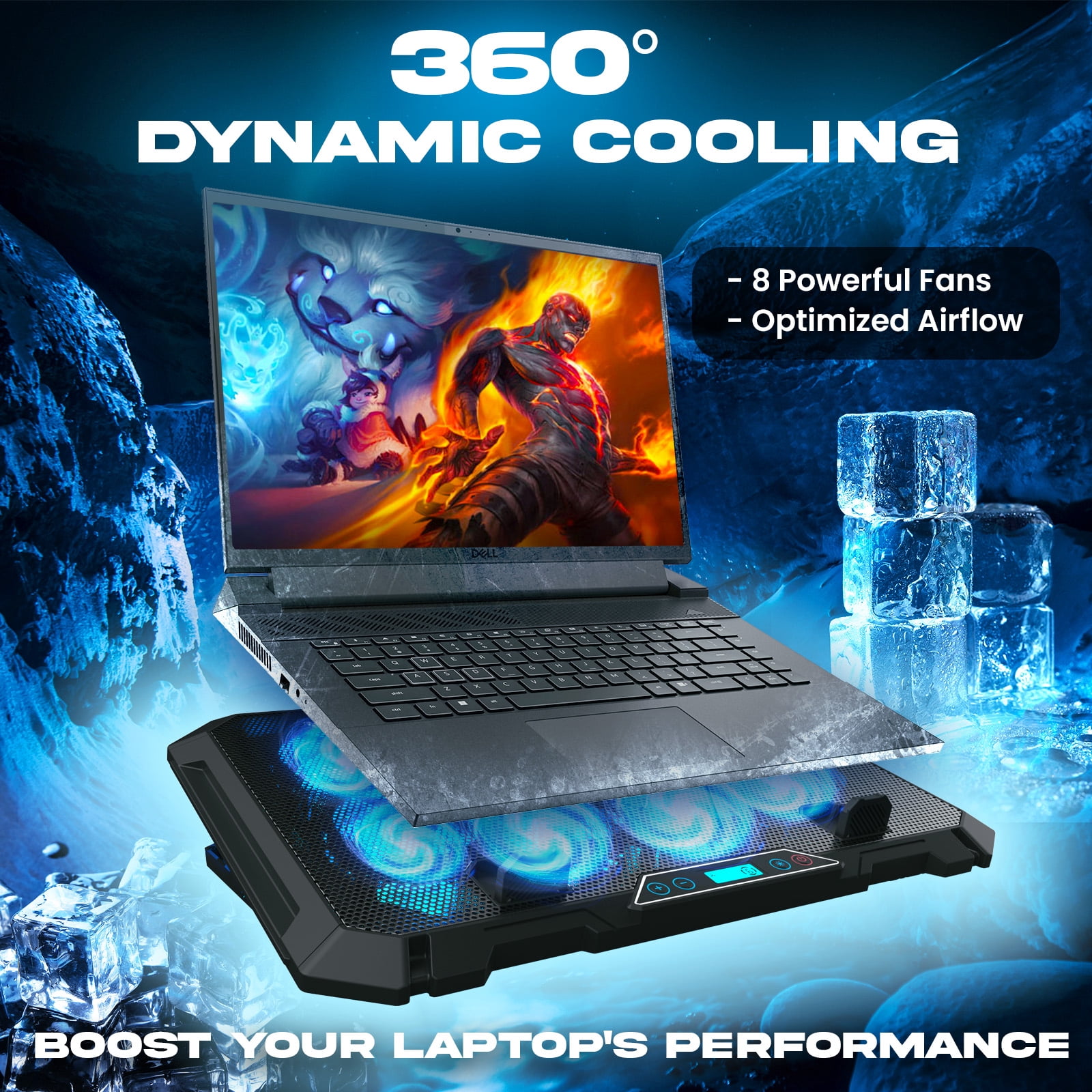 KLIM V8 Gaming Laptop Cooling Pad with 8 Fans + Gaming Laptop Cooler + Stable RGB Laptop Stand with Fan + Compatible up to 17" + 2 USB Ports + Phone Holder + 5 Year Warranty