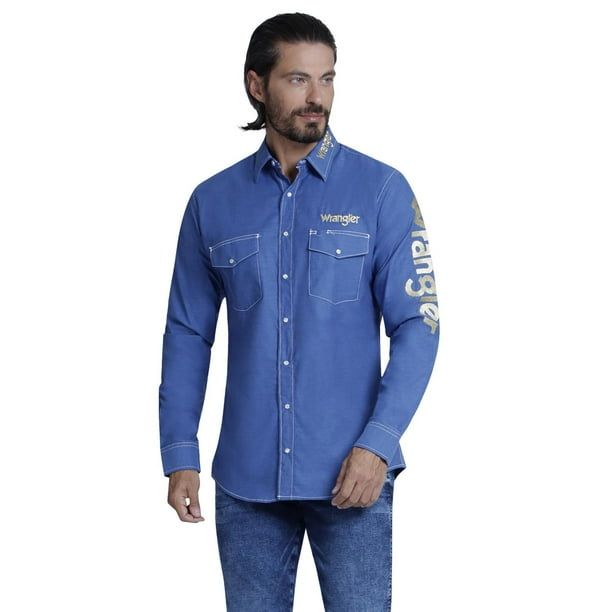 Camisa Vaquera Hombre Wrangler Regular Fit Manga Larga 942 azul oscuro G Walmart en linea