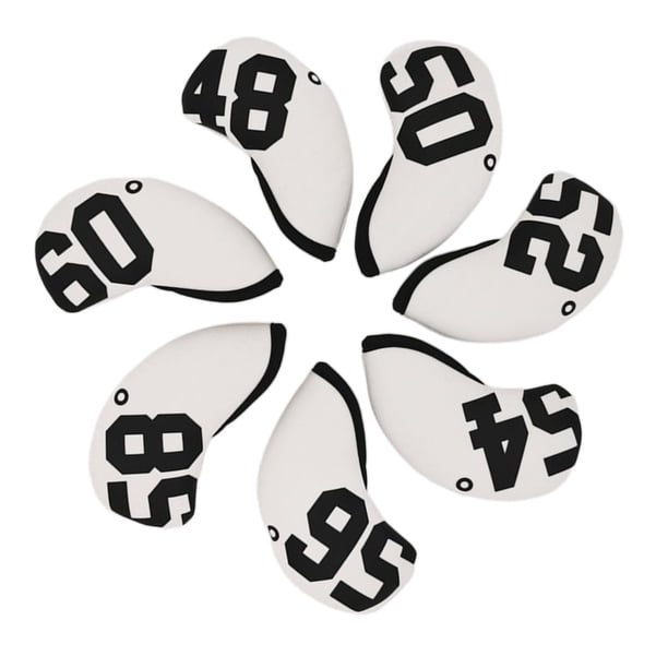 7x Golf Club Headcover Iron Head Covers Impermeable 60 degree, 48 degree, 50 degree, 52 degree, 54 degree, blanco Cola Cubiertas de cabeza de hierro de golf