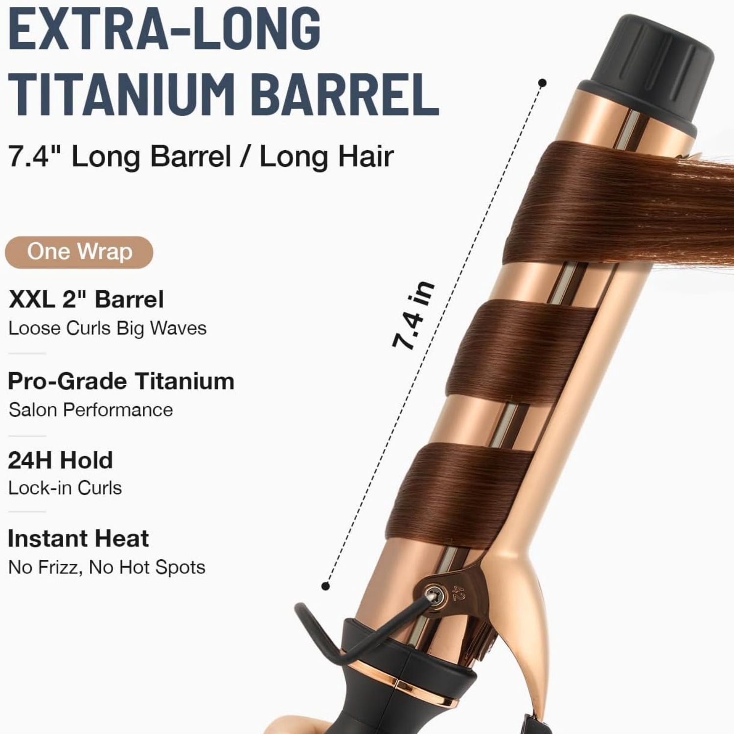Titanium 2 Inch Curling Iron，Extra-Long Barrel for Long Hair, Curling Iron 2 Inch with Dual PTC Heater, 12 Heat Settings Big Barrel Curling Irons, 60 Mins Auto-Off & Dual Voltage