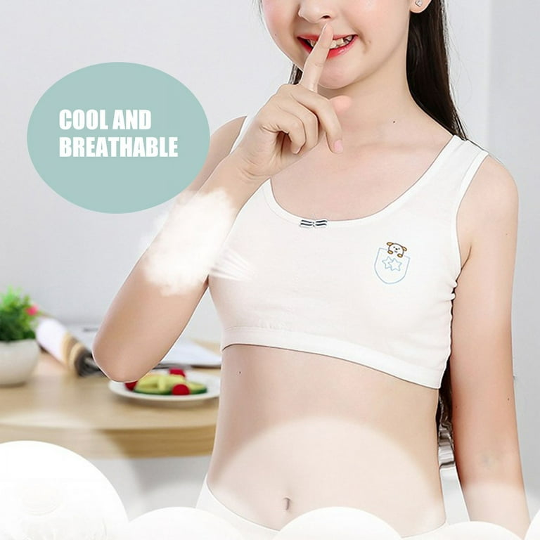 Little Girls Soft Sport Bra Solid Color Premium Material Bra For Summer  Spring Running M White