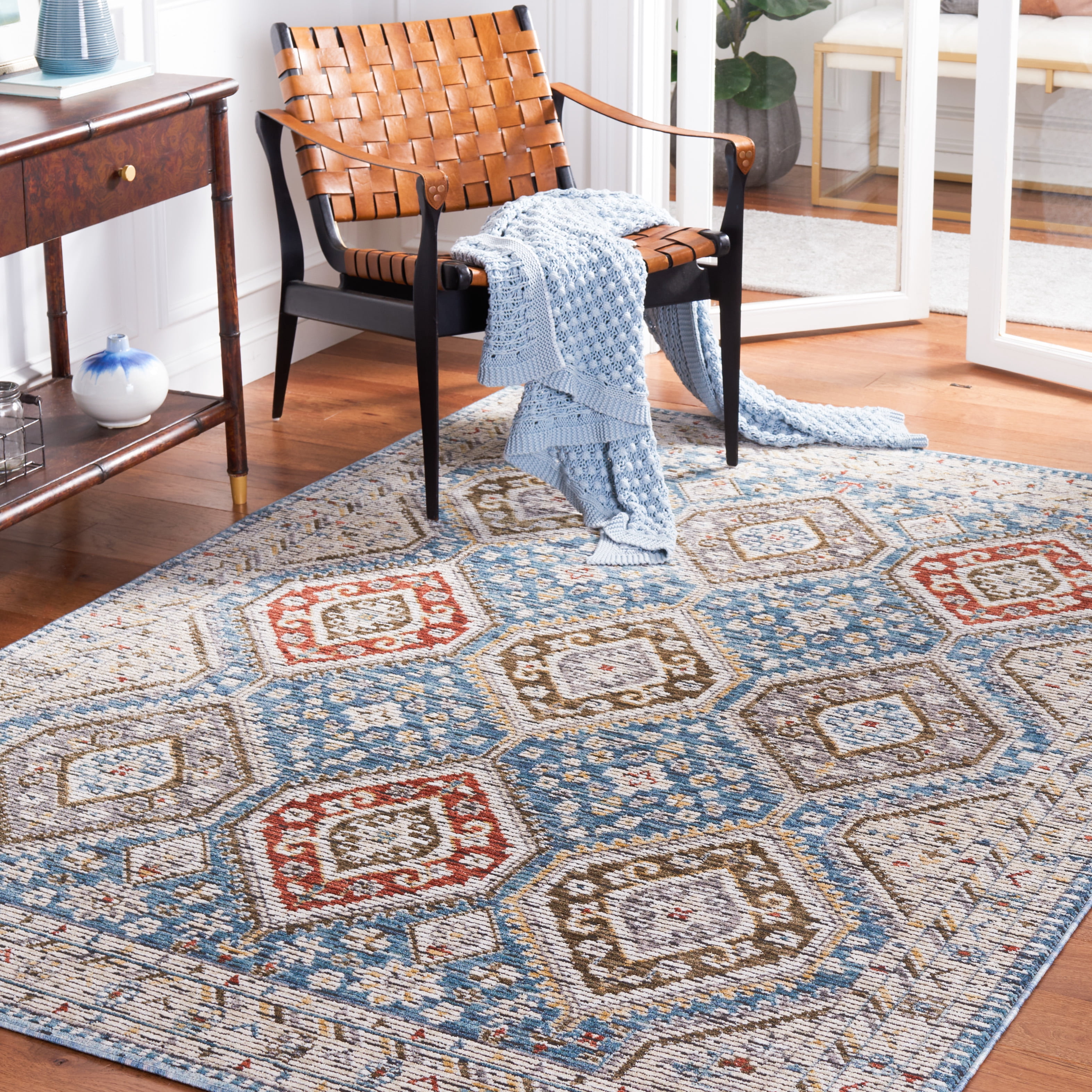 SAFAVIEH Sierra Dawa Geometric Area Rug, Ivory/Blue, 7'9" x 10'5"