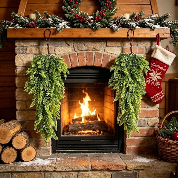 28 Inch Christmas Norfolk Branches Wall Hanging Decoration, Upside Down Christmas Wreath for Front Door Home, 1 Pack