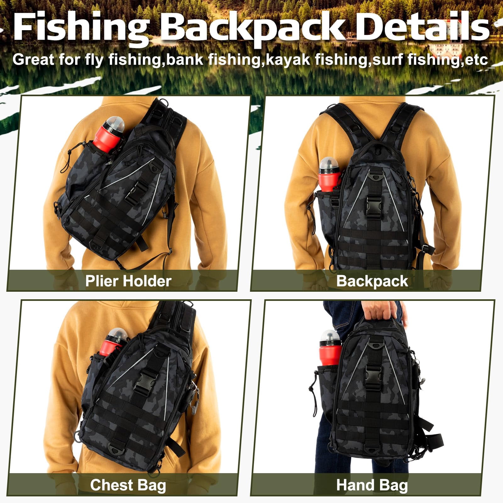 85 Fishing Backpack With Tackle Boxes  Sling Bag Rod Holder Fish Lures Kit And Pliers Set Easter Gift Basket For Men Women