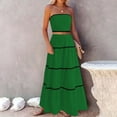 thumbnail image 5 of Xdegoge Linen Two Piece Outfit for Women Maxi Tiered Skirt Set Strapless Bandeau Top Boho Summer Skirts Flowy Flattering Lightweight Beach Vacation Party Holiday Wear, 5 of 7