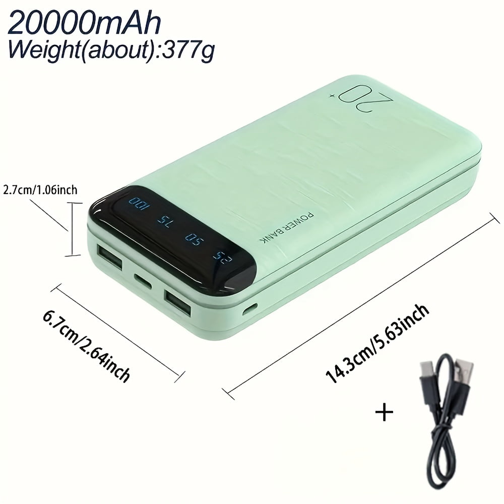 Large Capacity Portable Power Bank 20000mAh, 5V2.1A Portable USB Charger, LED and Digital Display Screen, Suitable for IOS/Android Devices, 2xUSB Output, Type-C/Micro Input, Safe and Stable Polymer