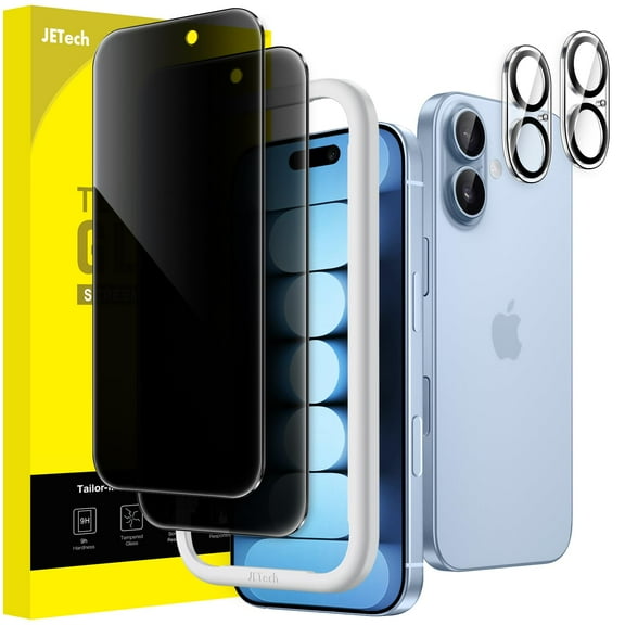 JETech Privacy Screen Protector for iPhone 17 6.3-Inch with Camera Lens Protector, Anti-Spy Tempered Glass Film, Easy Installation Tool, 2-Pack Each