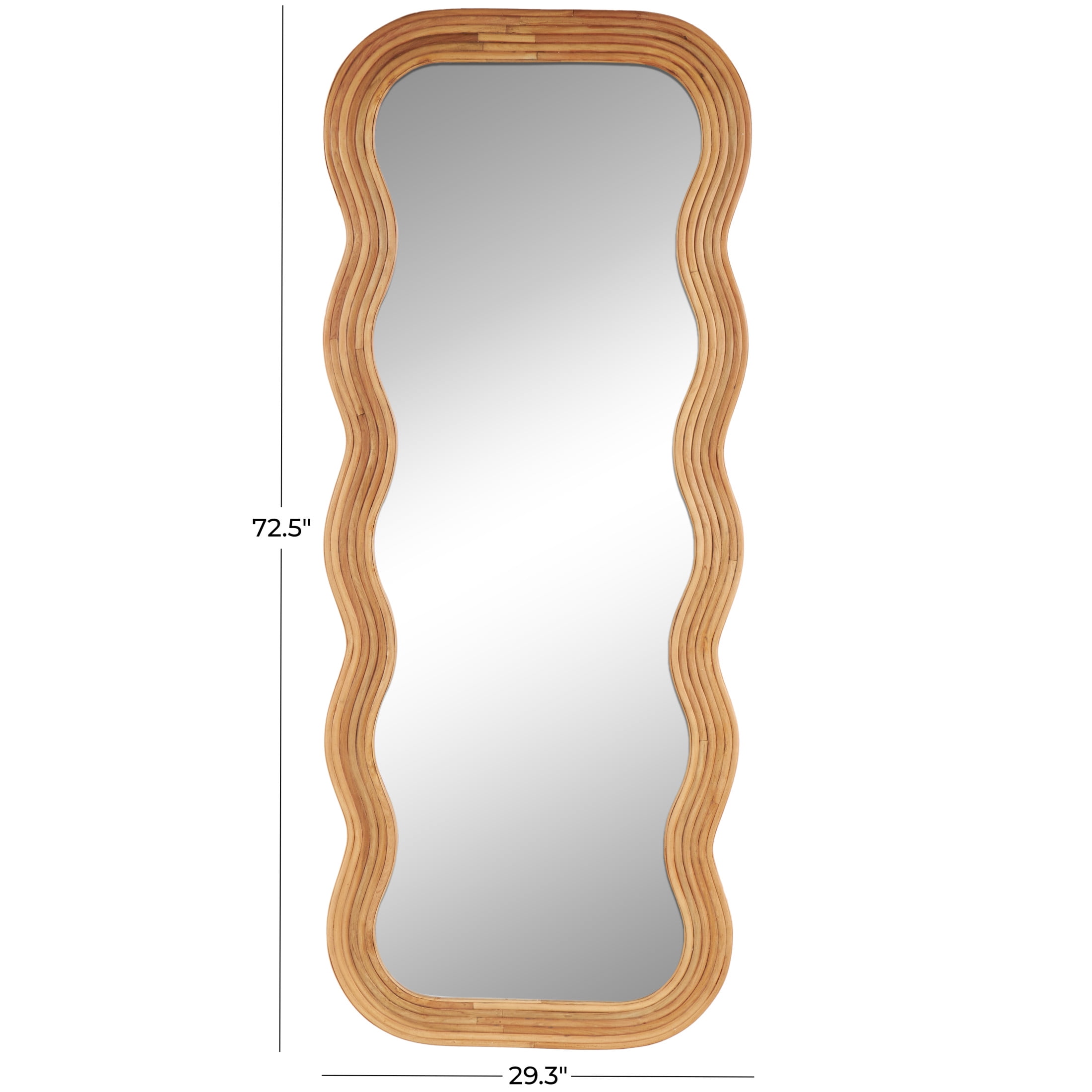 DecMode 29" x 73" Brown Handmade Wavy Wall Mirror with Ribbed Frame