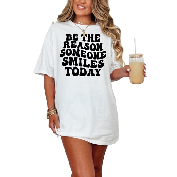 Be the Reason Someone Smiles Today, Making People Smile Quote, Groovy Retro Wavy Text, White Comfort Colors T-Shirt, Small