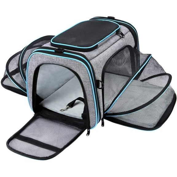 MY Airline Approved Pet Carrier, Large Soft Sided Pet Travel TSA Carrier 4 Sides Expandable Cat Collapsible Carriers with Removable Fleece Pad and Pockets for Cats Dogs and Small Animals
