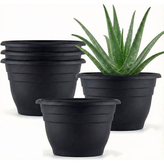 10 Inch Plant Pots Set of 5,Lightweight Plastic Planters with Drainage Holes & Plugs,Durable Plant Containers for Indoor Outdoor Houseplants,Flowers,Patio & Garden