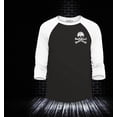 thumbnail image 2 of Shop4Ever Men's Distressed White Skull and Crossbones Pocket Size  Raglan Baseball Shirt Large Black/White, 2 of 4