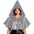 thumbnail image 2 of Red Riding Hood Mini Cloak, Shiny Metallic Short Pointed Hood Cape, Mini Riding Hood Cloak With Front Tie, Multi Color Glossy Witch Cosplay Cape for Adult Halloween Party, Gray One Size, 2 of 8