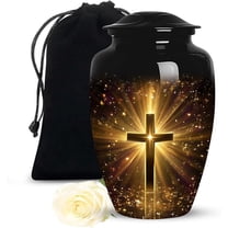 Golden Cross Cremation Urn , Large Urns For Ashes Adult Male, Decorative Memorial Urns For Ashes For Women, Funeral Urn For Adult Human Ash, Size 10 Inch 1 Pcs
