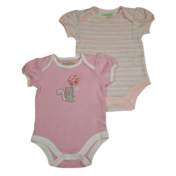Happi by Dena Baby Girls Newborn One Piece Short Sleeve Bodysuit 2 Piece Set 34830-0-3Months (PINK-GREY)