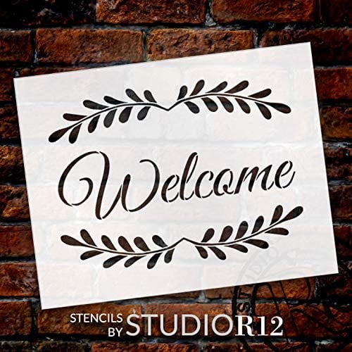 welcome with leaves stencil by studior12 reusable mylar template