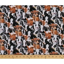 Cotton Farm Animals Packed Cows Cow Holstein Cotton Fabric Print by the Yard 432- Black