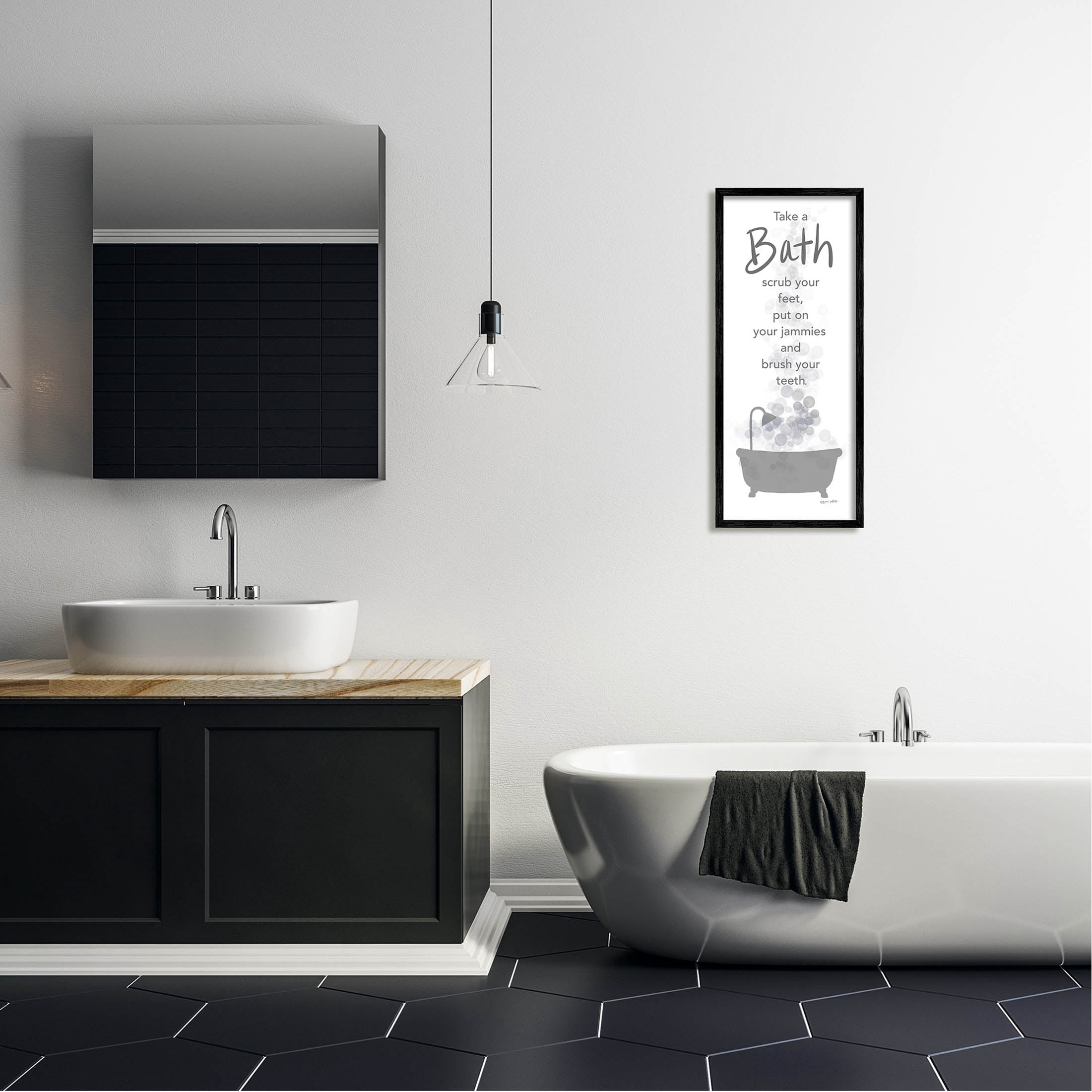 Stupell Industries Kids Bathroom Nighttime Routine List Graphic Art Black Framed Art Print Wall Art, Design by Anna LaPoint