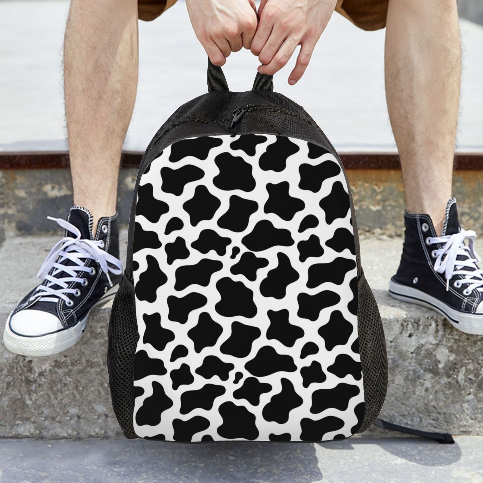 Ratiio Cow Print Black White Print Backpack with Padded 15-inch Laptop Sleeve- Spacious and Durable Daypack for Work and Travel