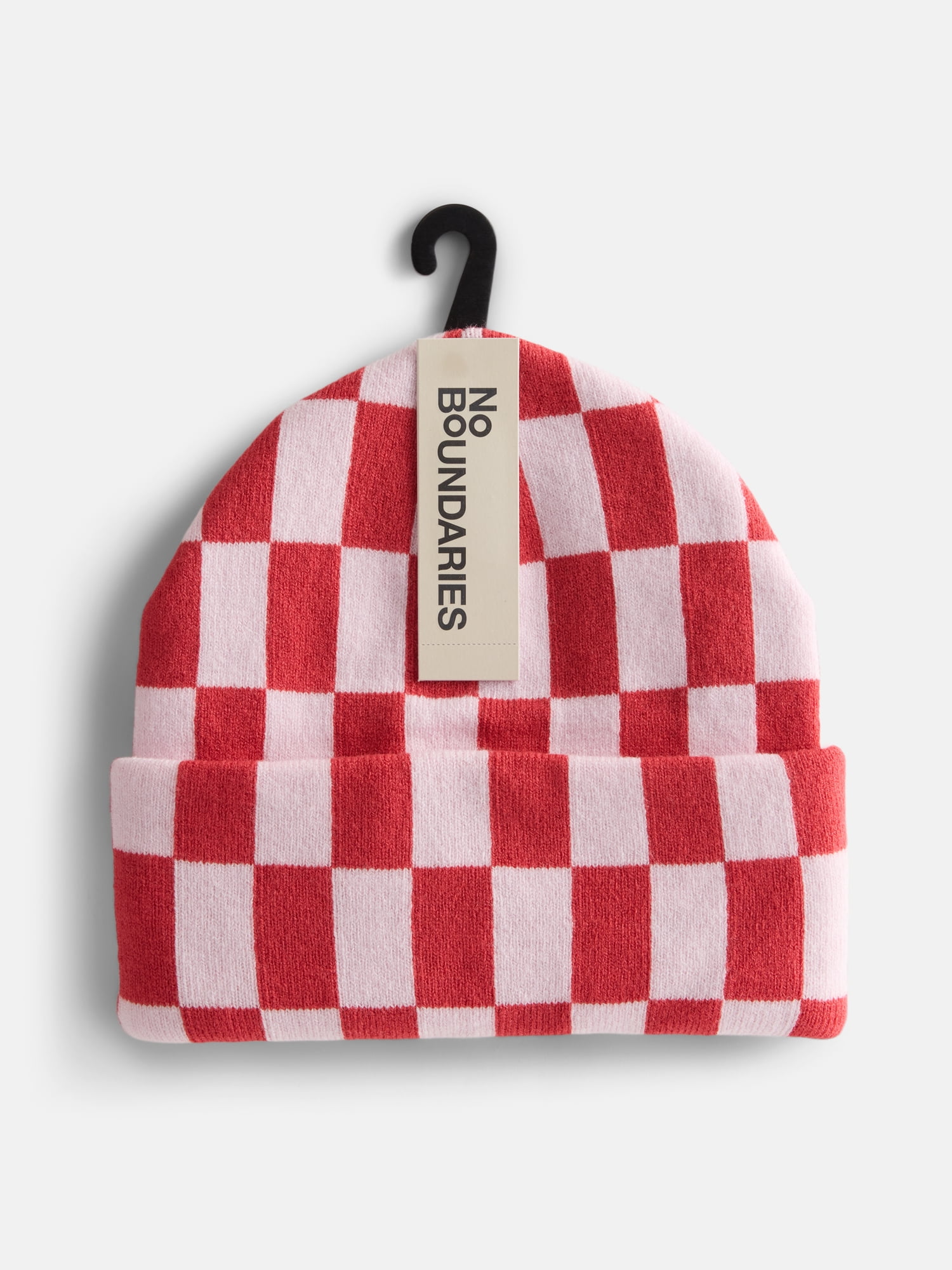 No Boundaries Women's Ribbed Knit Checkered Beanie