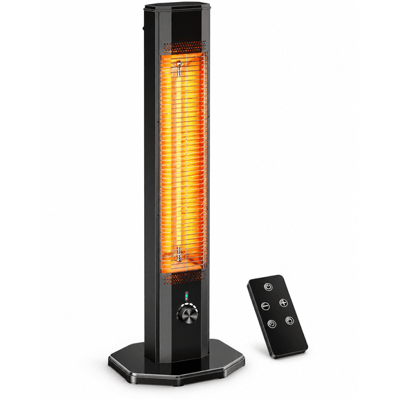 Outdoor Electric Space Heater, 42-Inch 1500W Infrared Patio Tower with Remote, Fan, Oscillation, 3 Heating Modes, 9 Settings, 24H Timer and IPX5