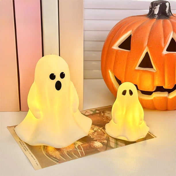 Xihbxyly Farol de Halloween con Diseño de Fantasma Amigable, Luz Led, Decoración de Fiesta Espeluznante, Uso En Interiores y Exteriores, Iluminación Nocturna de Halloween, Tamaño 13,8 X 7,8 X 11,5 Cm