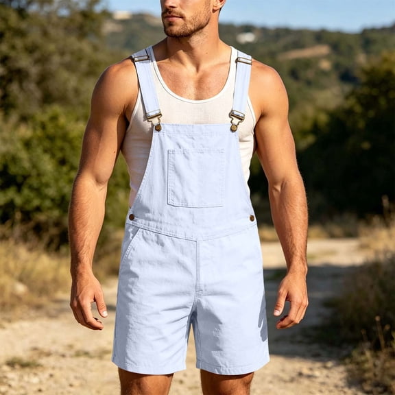 EliteGoogv Mens Overalls Summer Outdoor Solid Color Loose Fit Adjustable Straps Jumpsuit For Men Casual Lightweight Daily Wear Pants White XL