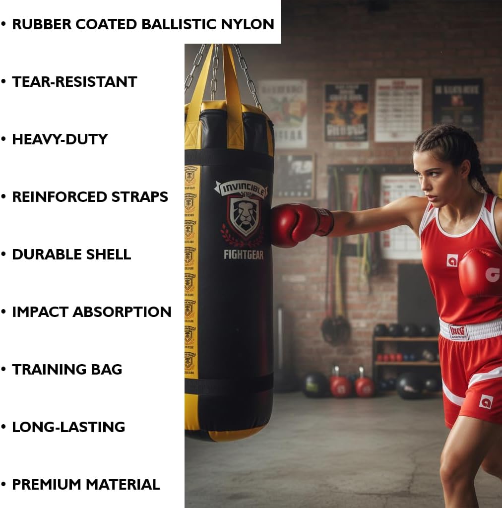 Heavy Punching Bag for Boxing, MMA & Muay Thai, Ballistic Nylon, Shock-Absorbing Foam, Reinforced Straps, Home Gym & Professional Training Bag, 70 LB