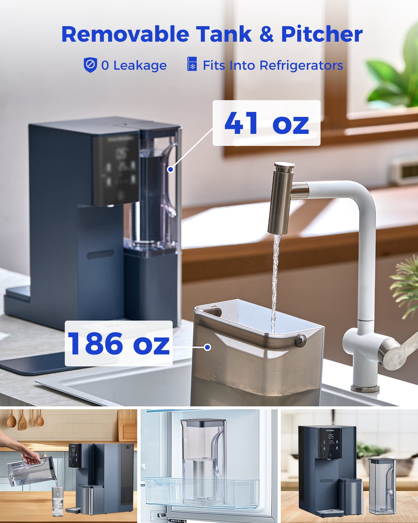 VonWater Instant Hot Reverse Osmosis Water Filter Countertop, 3S Instant Heating, 7-Stage Water Purifier With Removable Pitcher, NSF/ANSI 372, Reduce TDS PFAS, No Installation