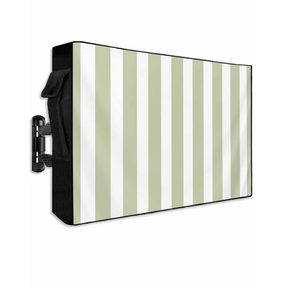 Outdoor TV Cover 40 to 43 Inch Weatherproof, Sage Green White Geometric Stripes Waterproof TV Screen Protector for Outside Decor with Zipper and Pocket 40"L x 25"H , Minimalist Modern Art