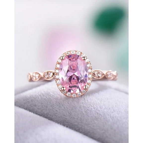 beryl_creation 3.00 Ctw Oval Cut Pink Sapphire & Diamond Wedding Anniversary Engagement Halo Ring 14K Rose Gold Plated 925 Sterling Silver 925 Sterling Silver -7