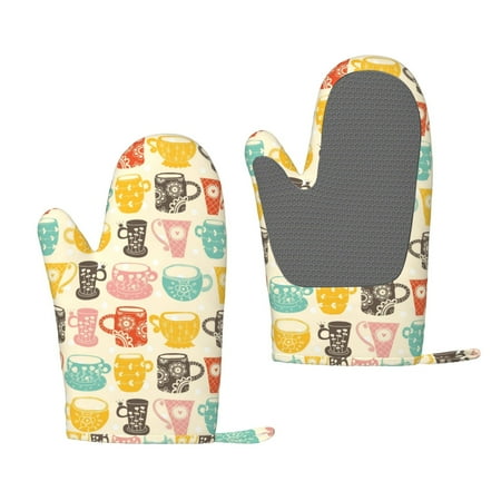 

Junzan Vintage Cup for Oven Mitts 2 Piece Set BBQ Gloves Grilling Gloves Heat Resistant Oven Gloves Kitchen Silicone Oven Mitts for Barbecue/Cooking/Baking