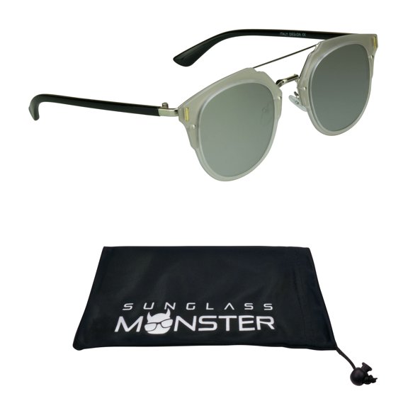 Metal Brow Bar Silver Womens Sunglasses with Flat Silver Mirror Lenses