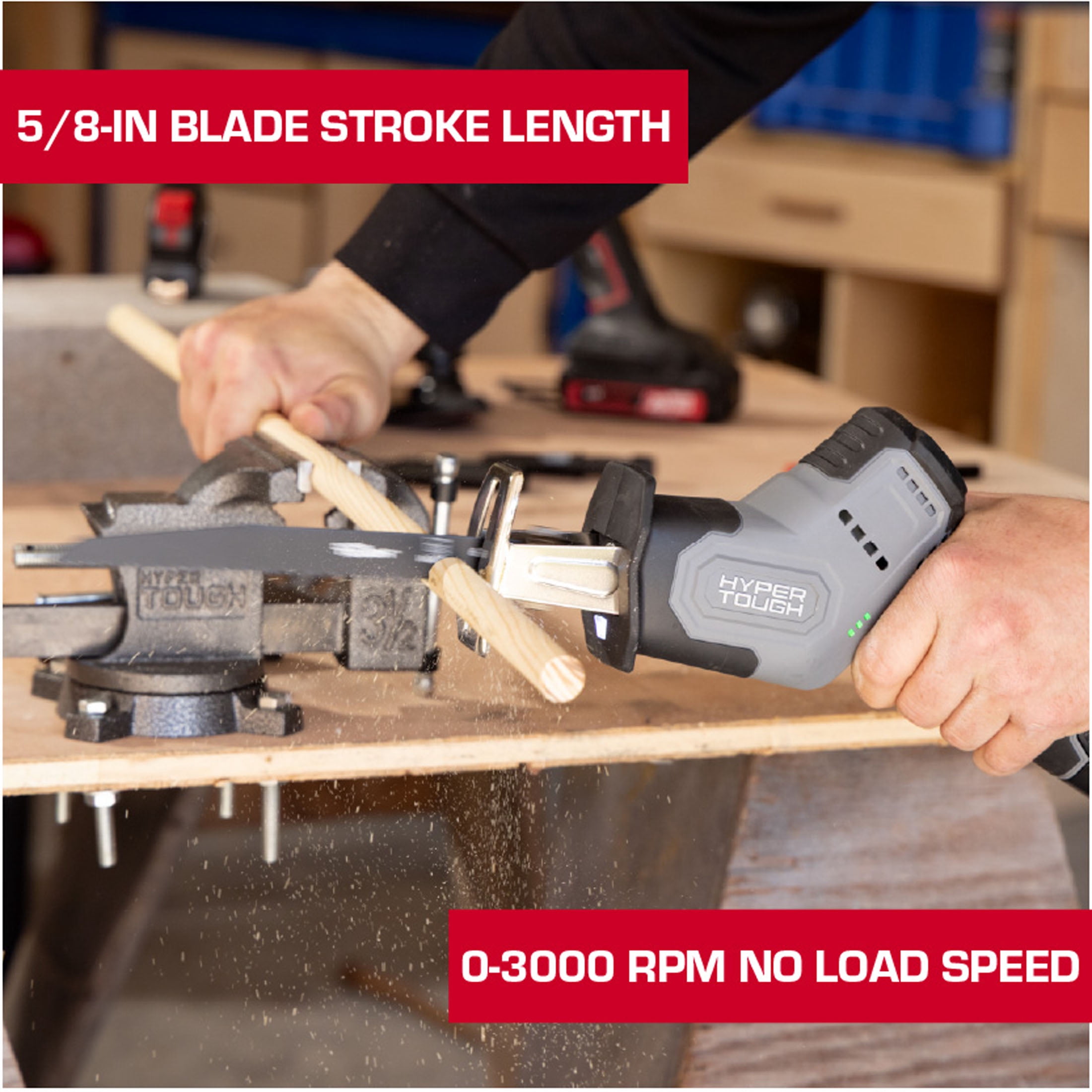 Hyper Tough 12V Brushless Cordless Reciprocating Saw with 1.5Ah Battery